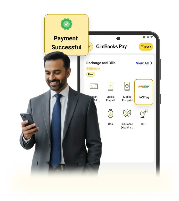 Businessman making a successful GimBooks Pay payment on his phone
